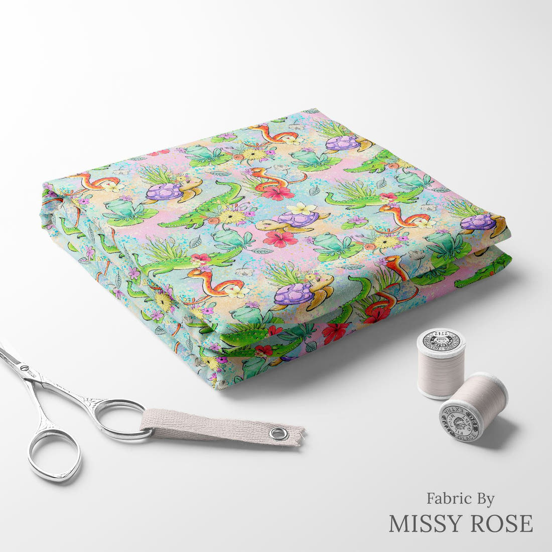 Design 804 Reptile Fabric folded fabric stack with matching thread – pre-order fabric Australia | Fabric by Missy Rose