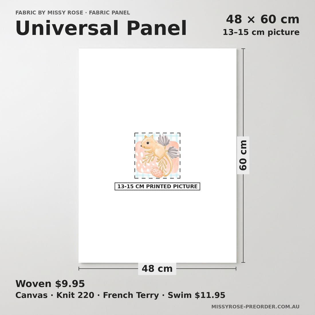 Design 806 Plaid Possum Panel universal panel sizing – 13–15 cm printed picture on 48 × 60 cm fabric | Fabric by Missy Rose