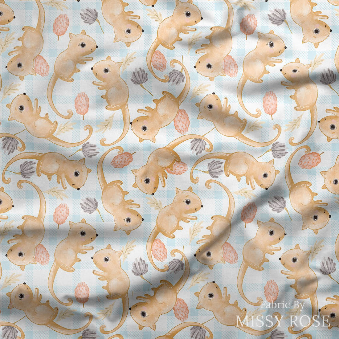 Design 806 Plaid Possum Fabric draped fabric mockup – custom printed fabric by the metre | Fabric by Missy Rose