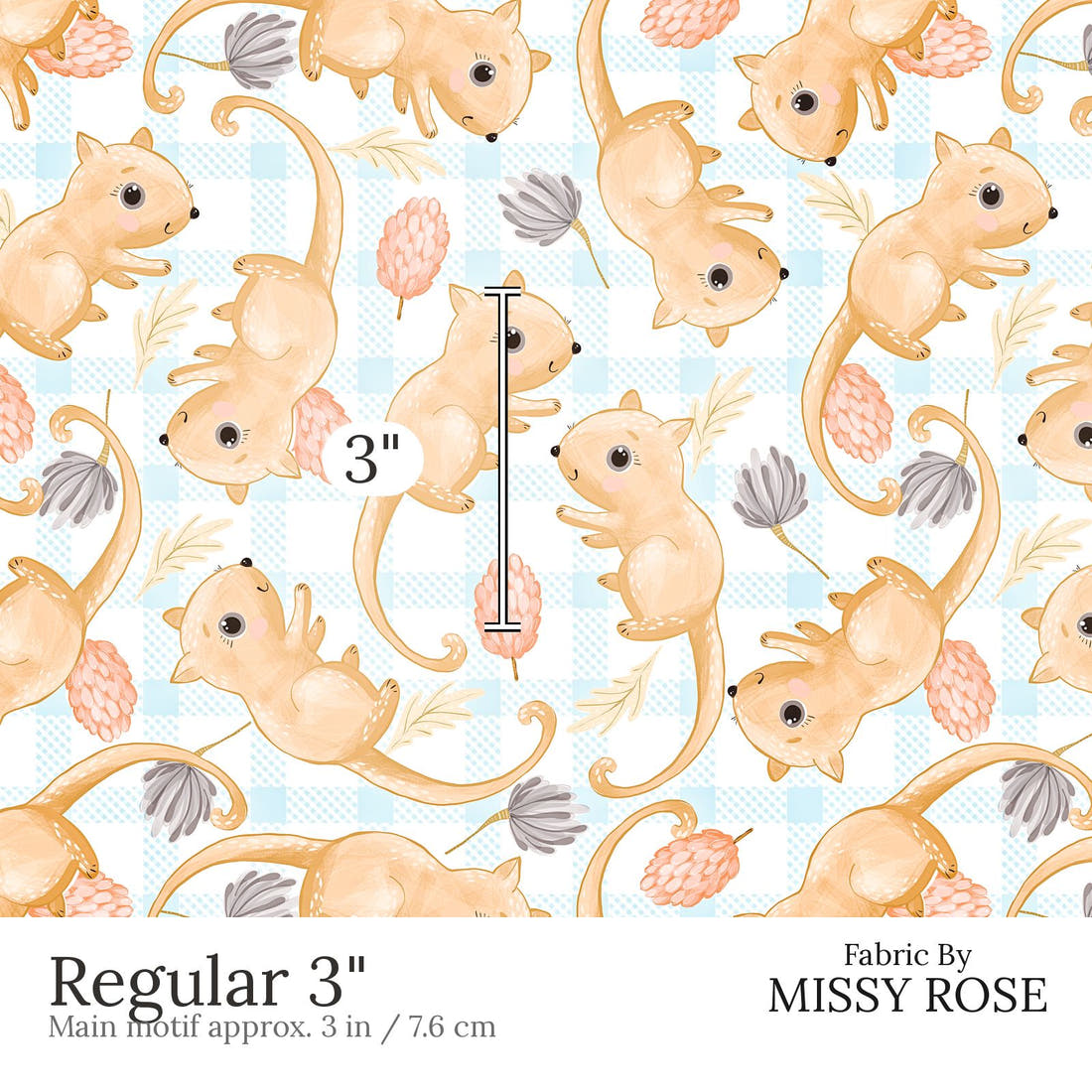 Design 806 Plaid Possum Fabric Regular 3 inch print scale guide | Fabric by Missy Rose
