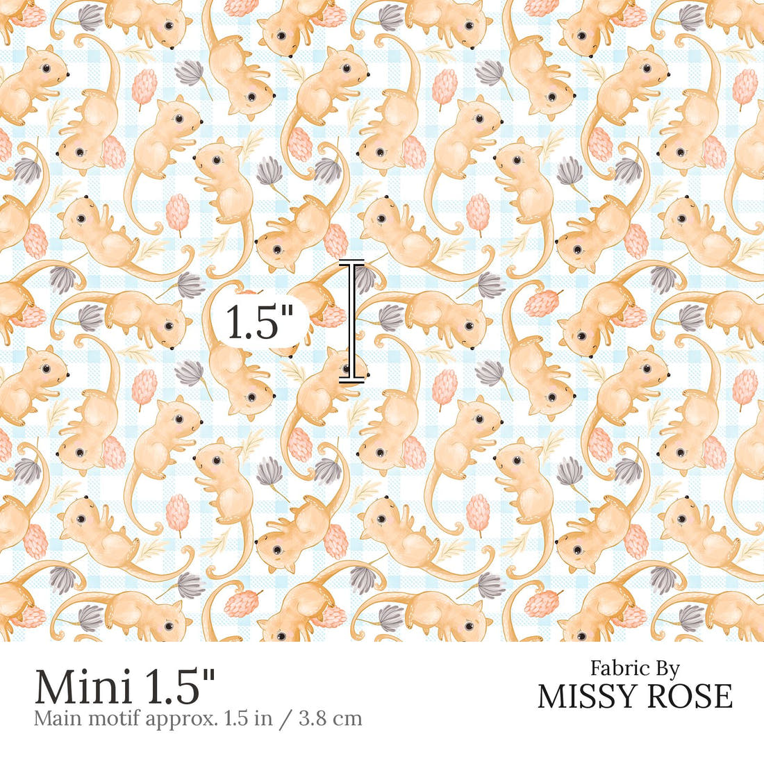 Design 806 Plaid Possum Fabric Mini 1.5 inch print scale guide | Fabric by Missy Rose