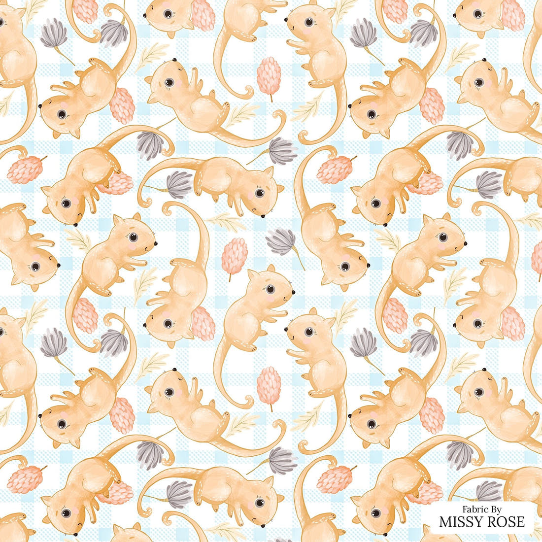 Design 806 Plaid Possum Fabric - flat view of the print, zoom in for detail | Fabric by Missy Rose