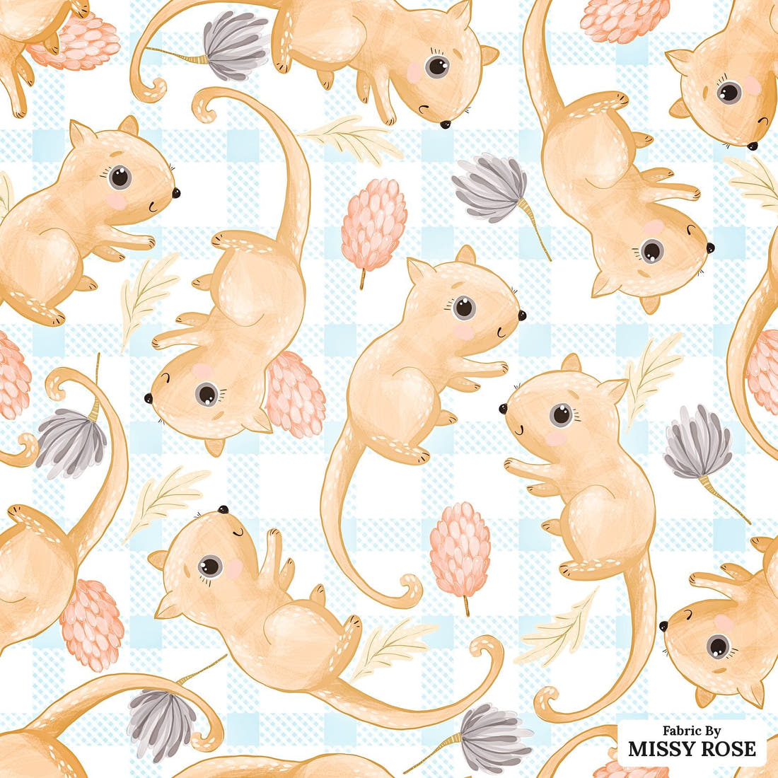 Design 806 Plaid Possum Fabric - flat view of the print, zoom in for detail | Fabric by Missy Rose
