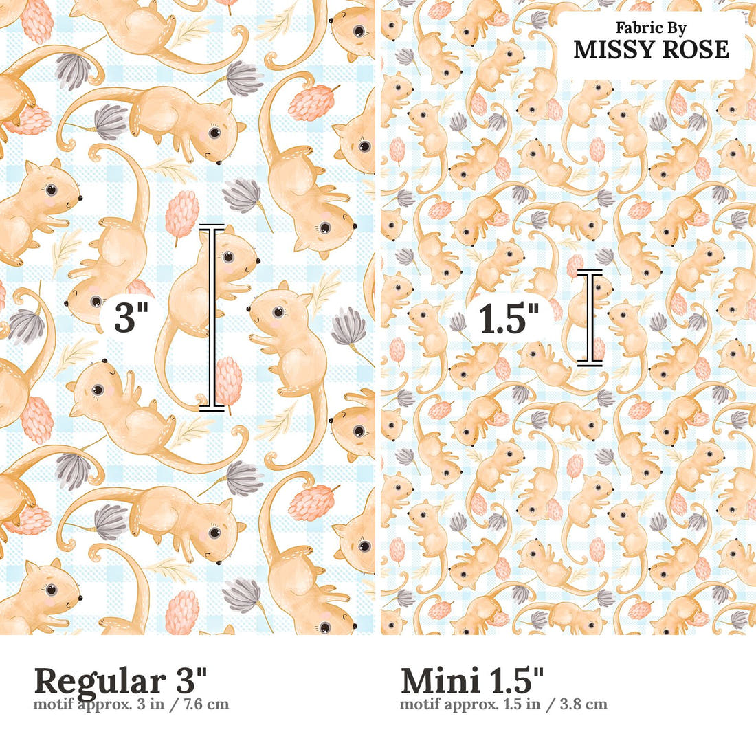 Design 806 Plaid Possum Fabric size comparison - print scale | Fabric by Missy Rose