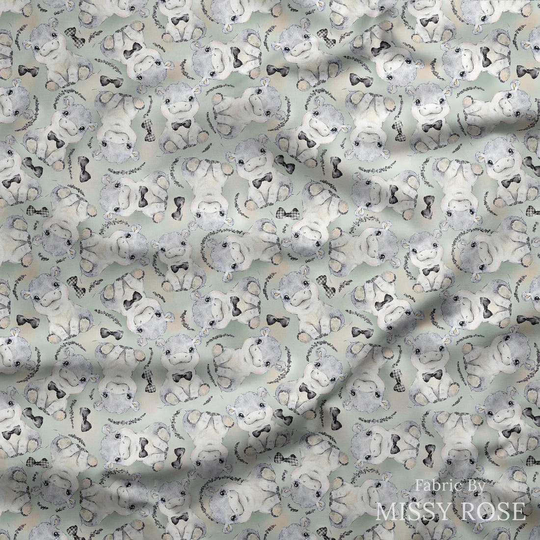 Design 807 Grey Hippo Fabric draped fabric mockup – custom printed fabric by the metre | Fabric by Missy Rose
