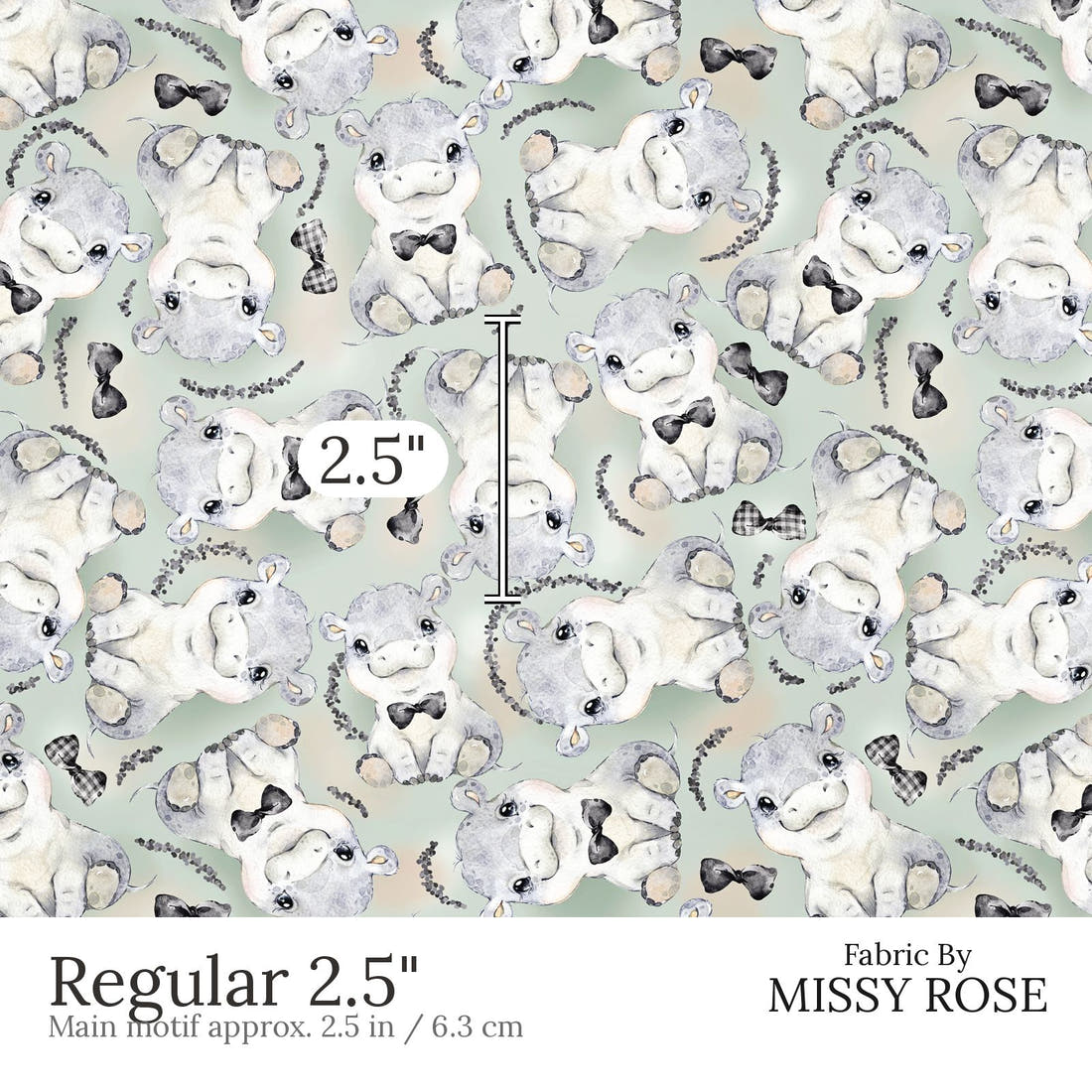 Design 807 Grey Hippo Fabric Regular 2.5 inch print scale guide | Fabric by Missy Rose