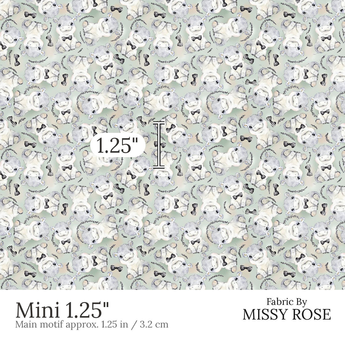 Design 807 Grey Hippo Fabric Mini 1.25 inch print scale guide | Fabric by Missy Rose