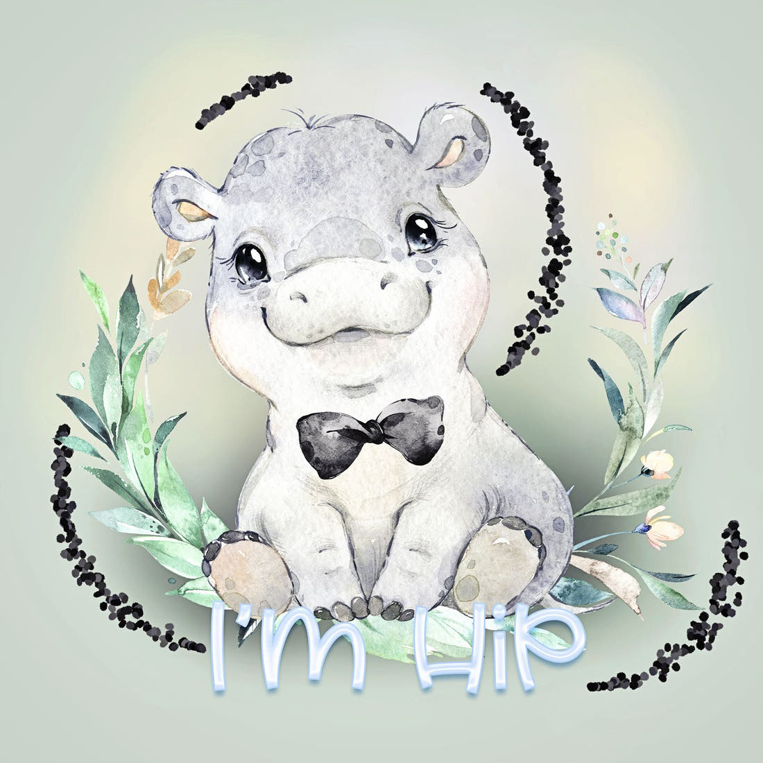 Design 807 Grey Hippo Panel – full artwork close-up of the printed picture | Fabric by Missy Rose