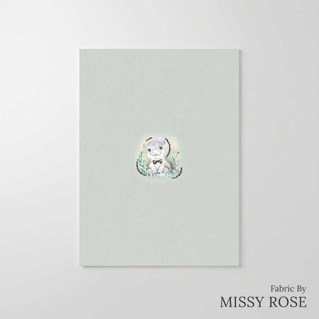 Design 807 Grey Hippo Panel – printed fabric panel with centred picture, custom printed to order | Fabric by Missy Rose