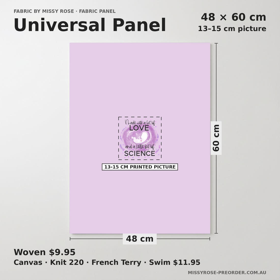 Design 808 Purple IVF Pattern Panel universal panel sizing – 13–15 cm printed picture on 48 × 60 cm fabric | Fabric by Missy Rose