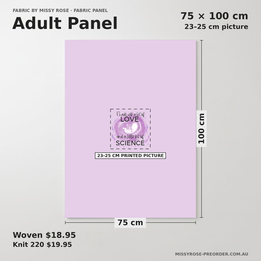 Design 808 Purple IVF Pattern Panel adult panel sizing – 23–25 cm printed picture on 75 × 100 cm fabric | Fabric by Missy Rose