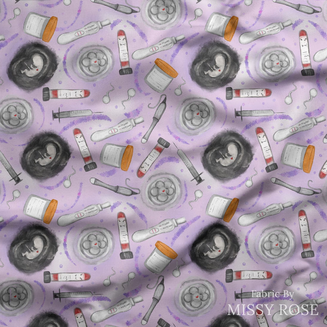Design 808 Purple IVF Pattern draped fabric mockup – custom printed fabric by the metre | Fabric by Missy Rose