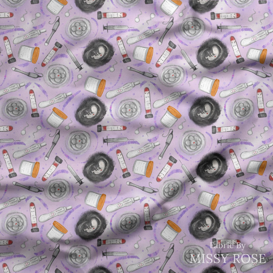 Design 808 Purple IVF Pattern draped fabric mockup – custom printed fabric by the metre | Fabric by Missy Rose