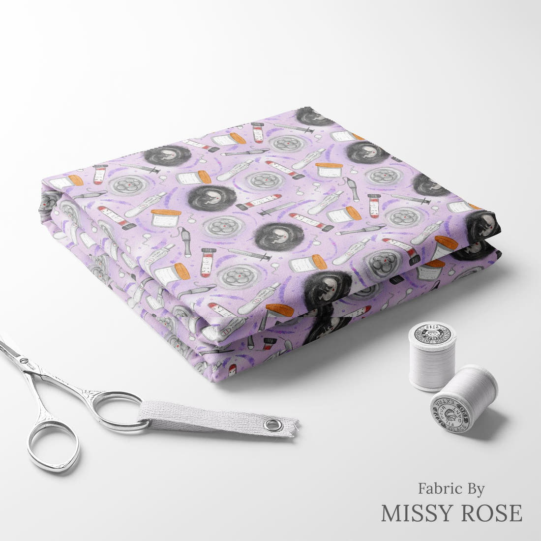 Design 808 Purple IVF Pattern folded fabric stack with matching thread – pre-order fabric Australia | Fabric by Missy Rose