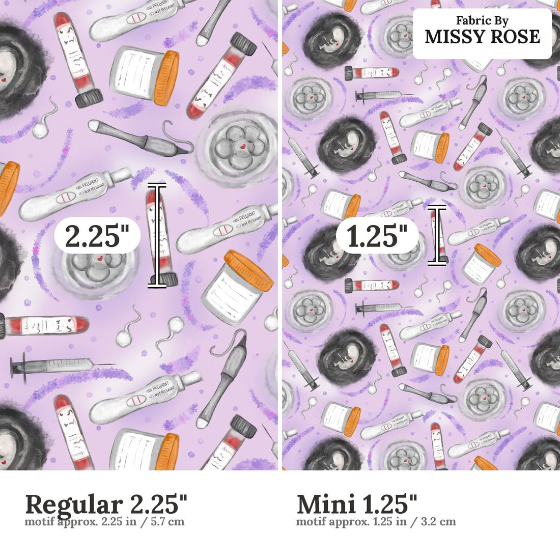 Design 808 Purple IVF Pattern size comparison - print scale | Fabric by Missy Rose
