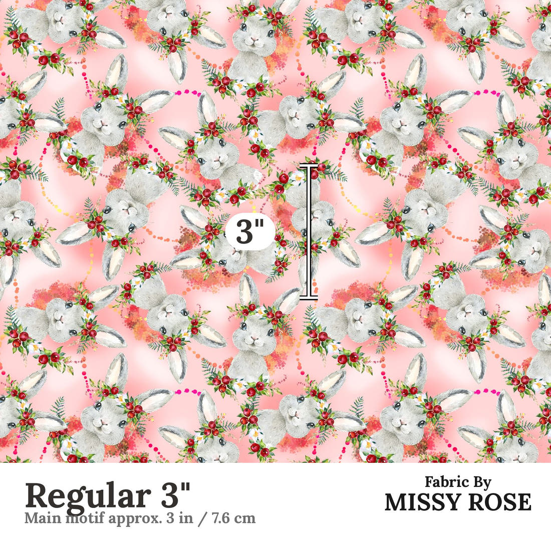 Design 809 Red Bunny Fabric Regular 3" - print scale | Fabric by Missy Rose