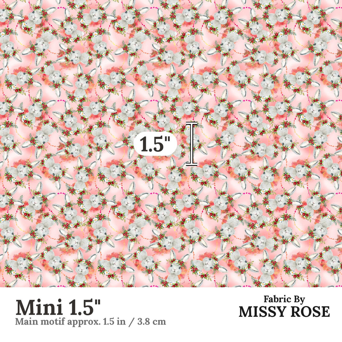 Design 809 Red Bunny Fabric Mini 1.5" - print scale | Fabric by Missy Rose