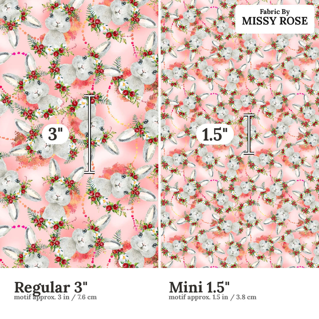 Design 809 Red Bunny Fabric size comparison - print scale | Fabric by Missy Rose