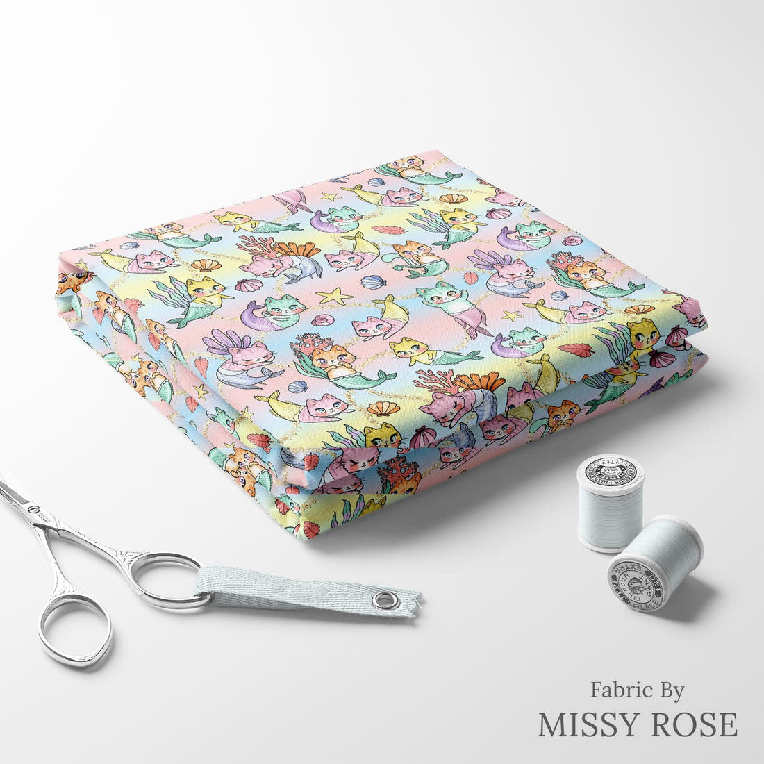 Design 81 Merkitty Fabric folded fabric stack with matching thread – pre-order fabric Australia | Fabric by Missy Rose