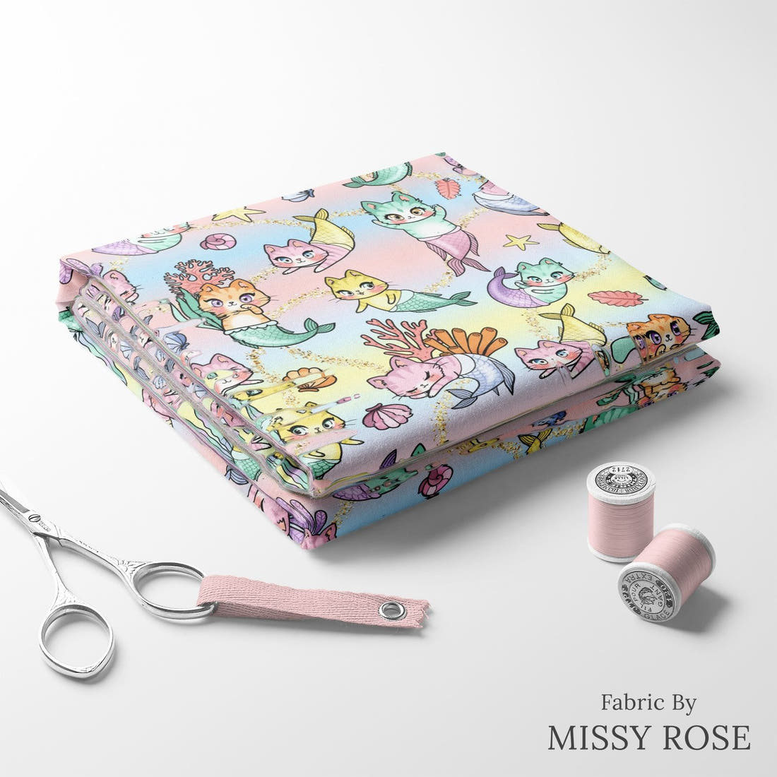 Design 81 Merkitty Fabric folded fabric stack with matching thread – pre-order fabric Australia | Fabric by Missy Rose