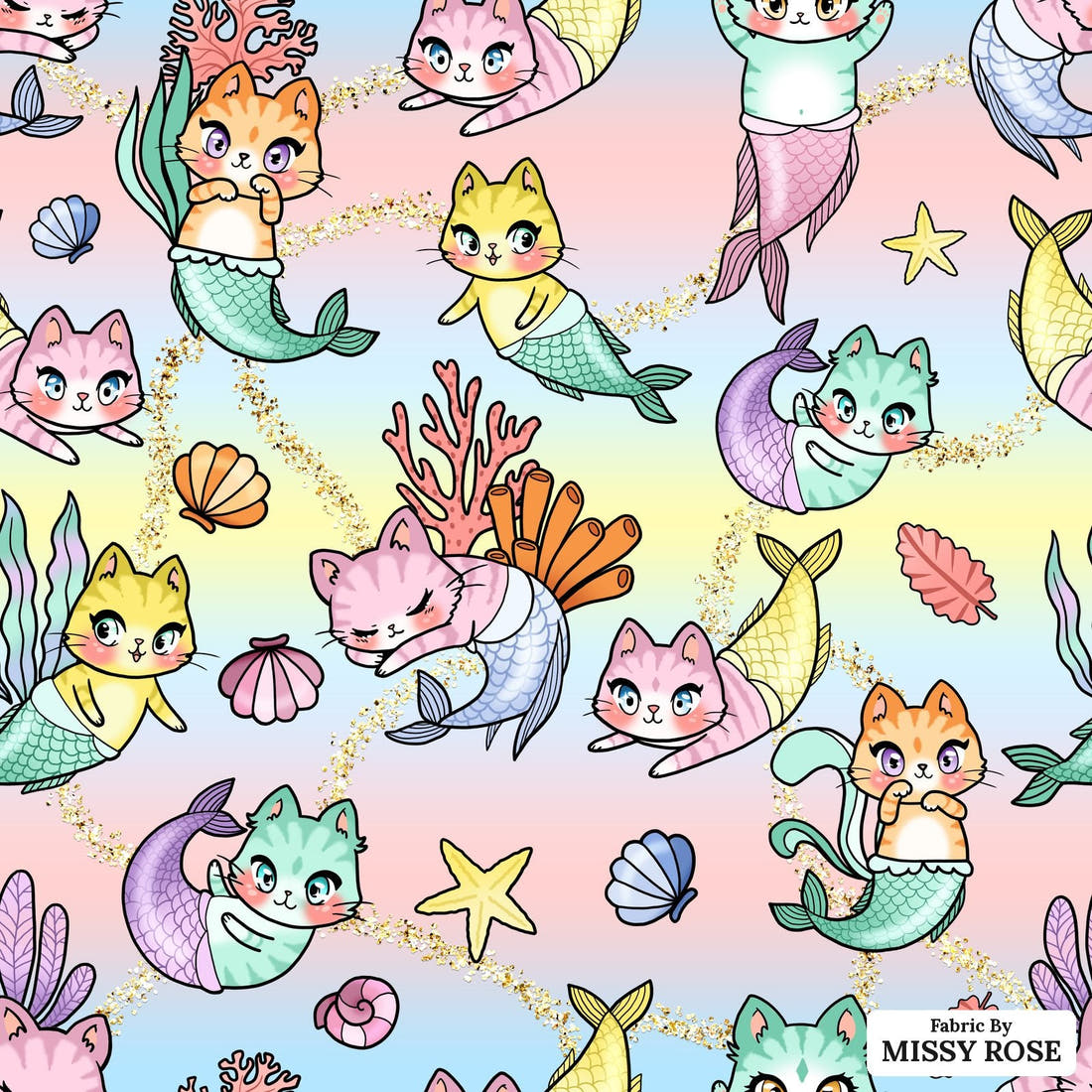 Design 81 Merkitty Fabric - flat view of the print, zoom in for detail | Fabric by Missy Rose