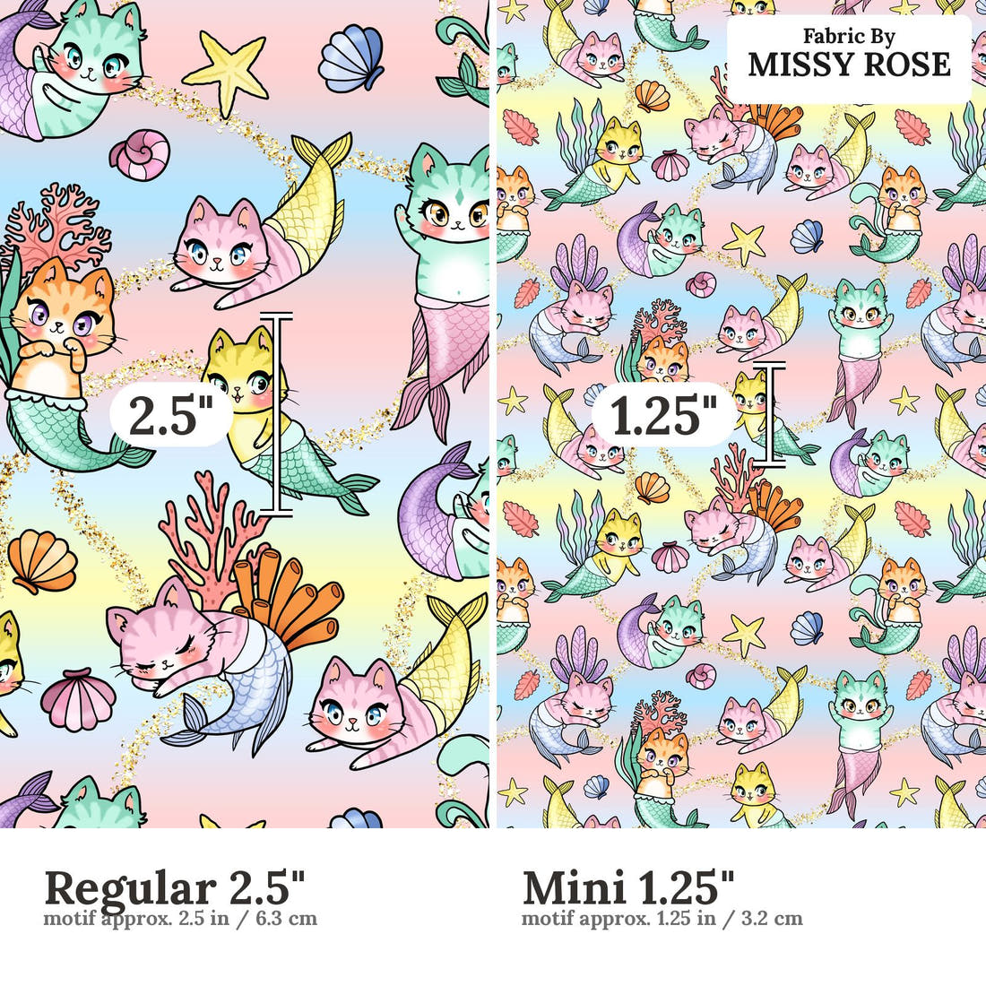 Design 81 Merkitty Fabric size comparison - print scale | Fabric by Missy Rose