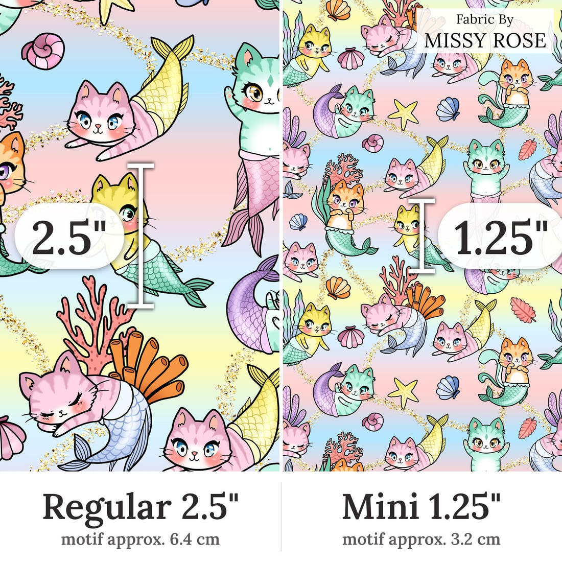 Design 81 Merkitty Fabric Regular 2.5 inch vs Mini 1.25 inch print scale side by side | Fabric by Missy Rose