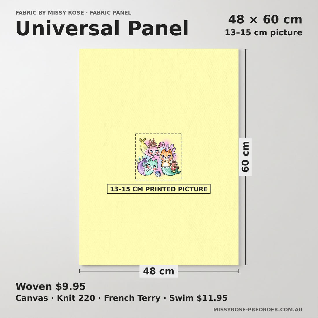 Design 81 Merkitty Panel universal panel sizing – 13–15 cm printed picture on 48 × 60 cm fabric | Fabric by Missy Rose