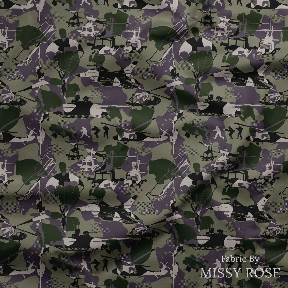 Design 810 Army Fabric draped fabric mockup – custom printed fabric by the metre | Fabric by Missy Rose