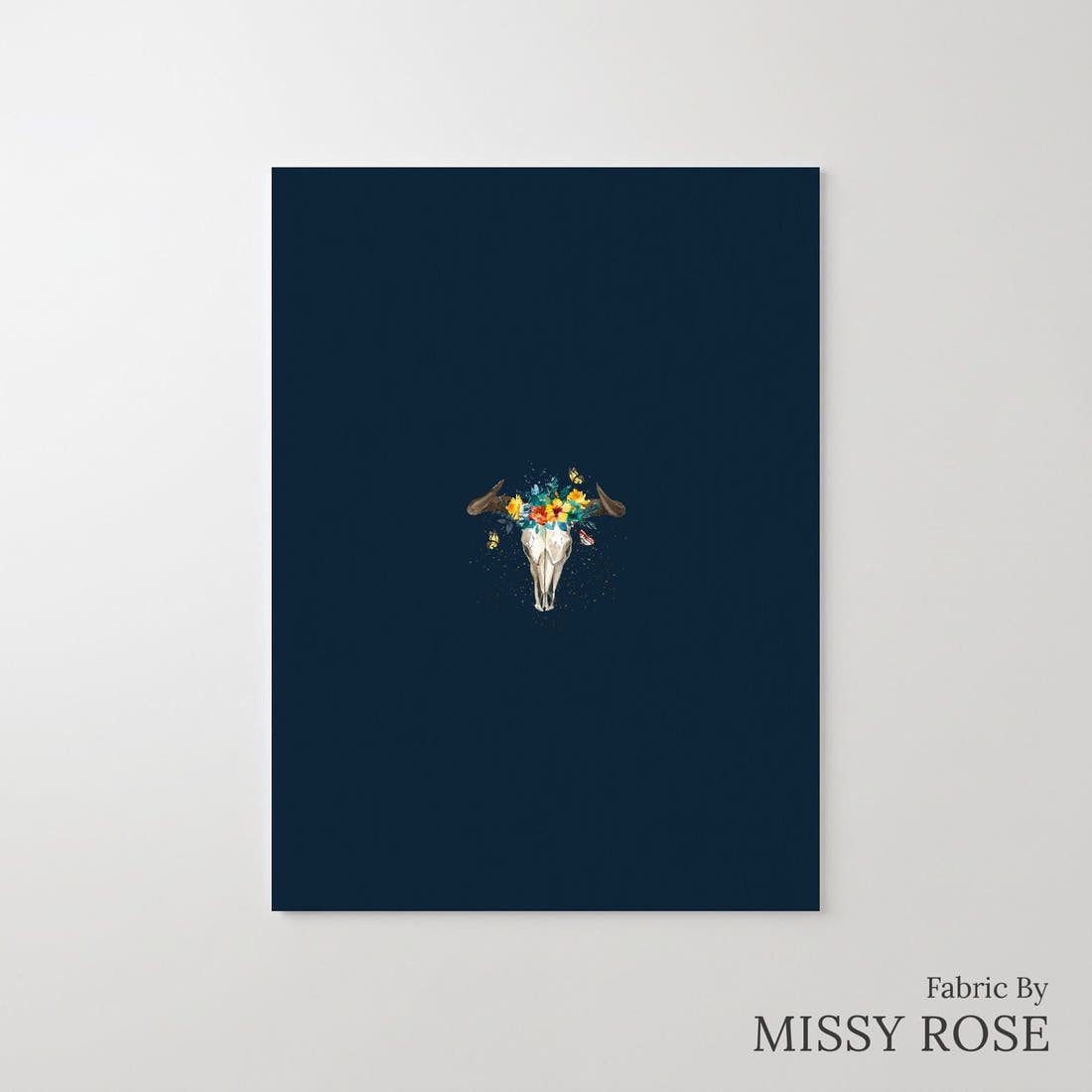 Design 811 Navy Cow Skull Panel – printed fabric panel with centred picture, custom printed to order | Fabric by Missy Rose