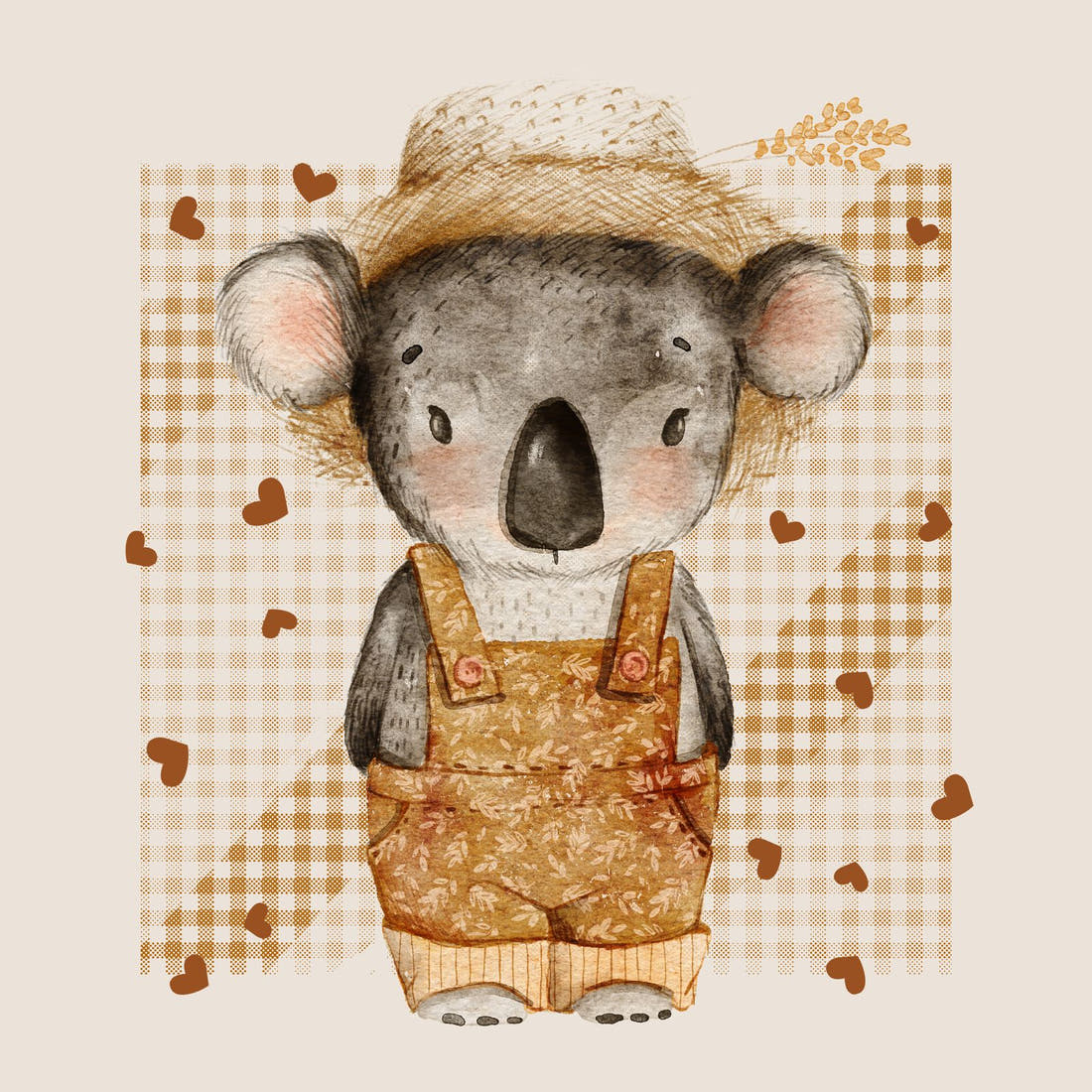 Design 813 Farmer Koala Panel – full artwork close-up of the printed picture | Fabric by Missy Rose