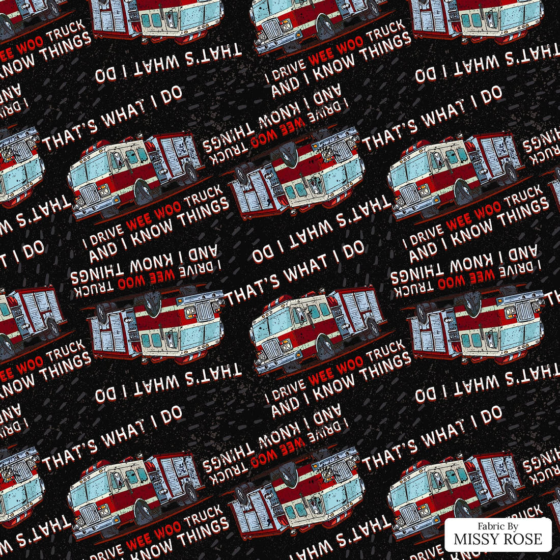 Design 814 Fire Truck Fabric - flat view of the print, zoom in for detail | Fabric by Missy Rose