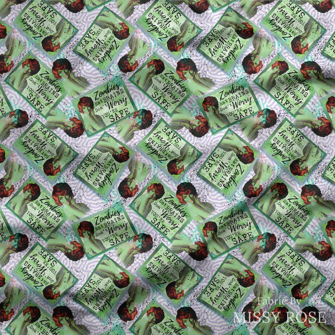 Design 815 Zombie Fabric draped fabric mockup – custom printed fabric by the metre | Fabric by Missy Rose
