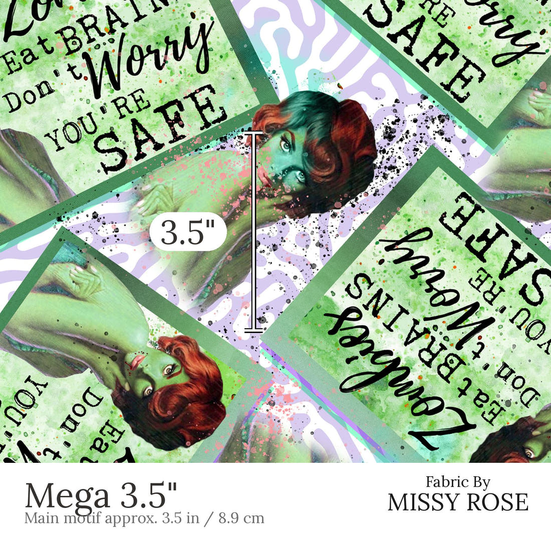 Design 815 Zombie Fabric Mega 3.5 inch print scale guide | Fabric by Missy Rose