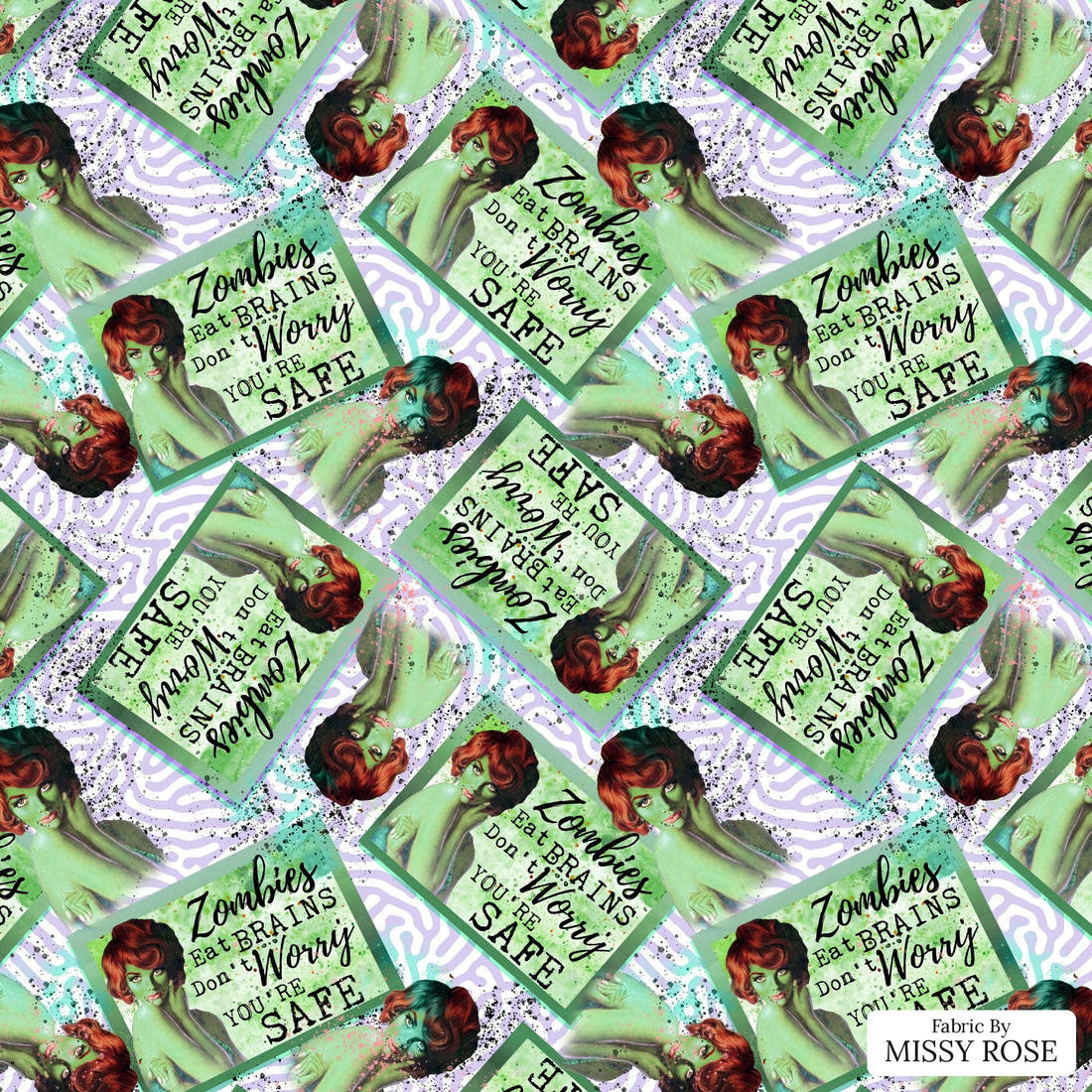 Design 815 Zombie Fabric - flat view of the print, zoom in for detail | Fabric by Missy Rose