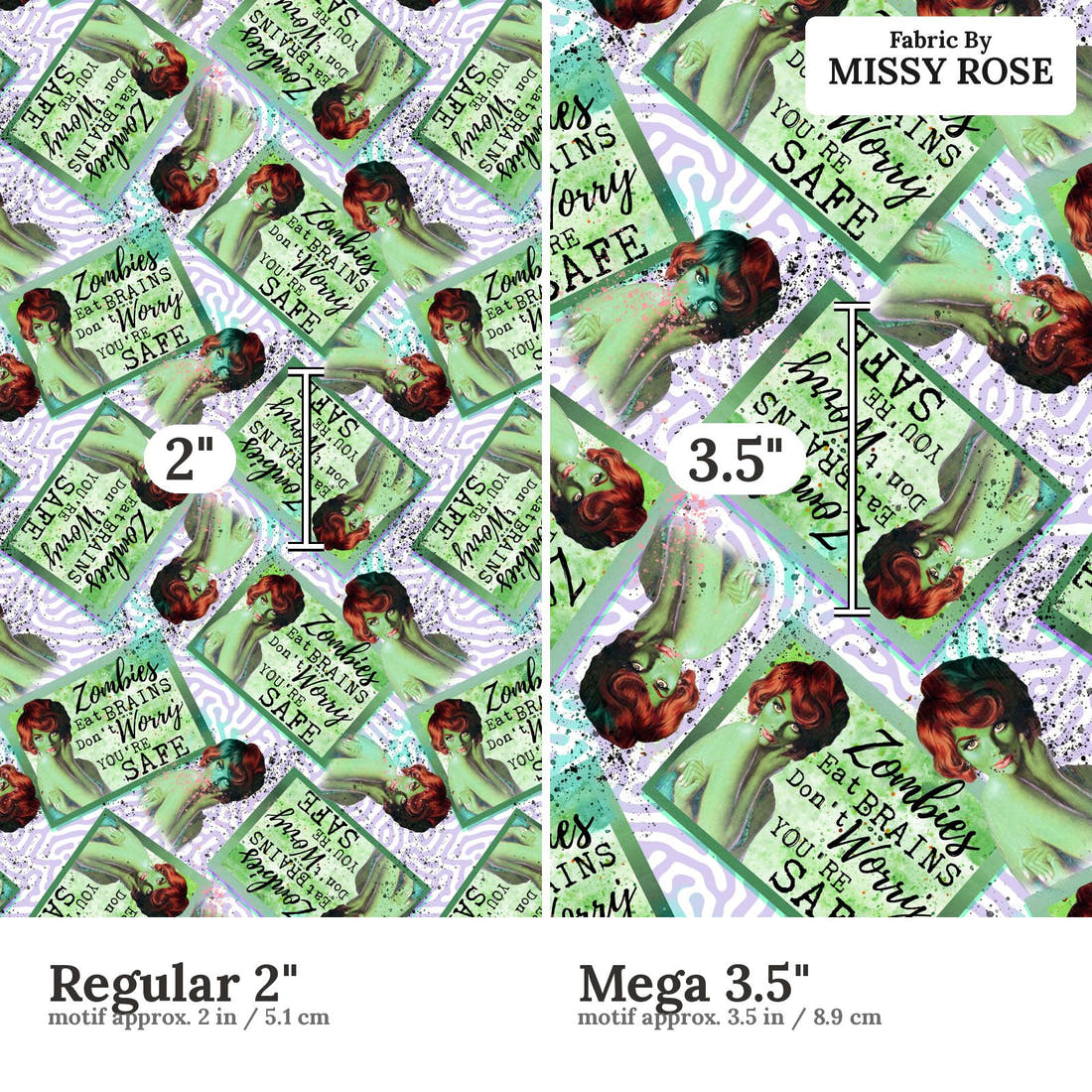 Design 815 Zombie Fabric size comparison - print scale | Fabric by Missy Rose