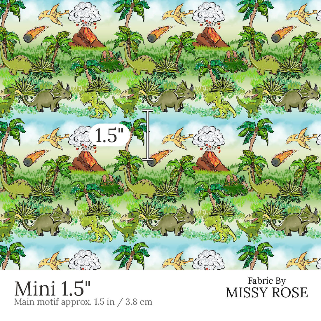 Design 816 Dinosaur Fabric Mini 1.5 inch print scale guide | Fabric by Missy Rose
