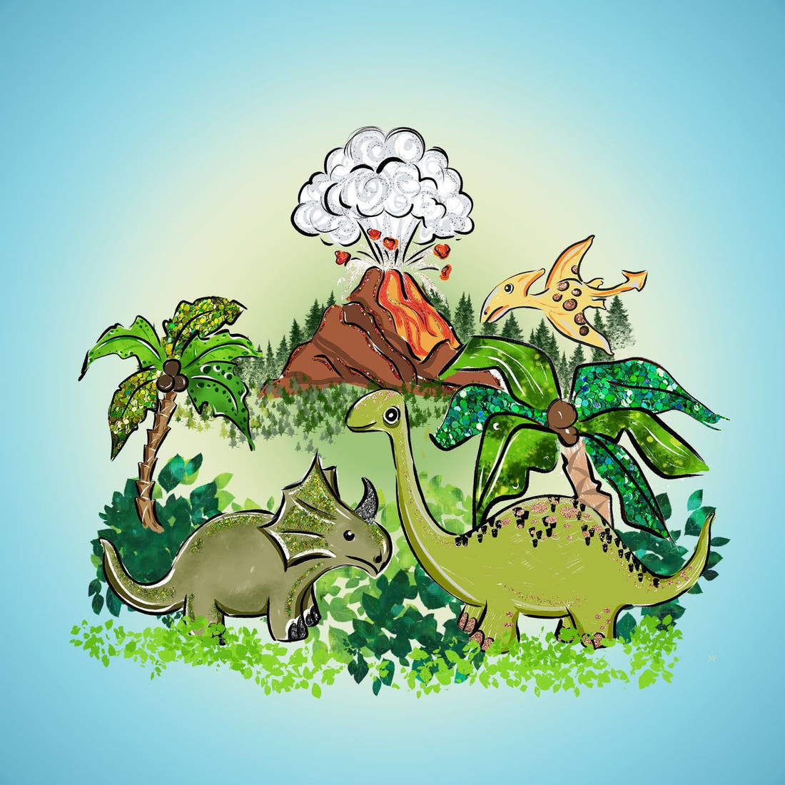 Design 816 Dinosaur Panel – full artwork close-up of the printed picture | Fabric by Missy Rose