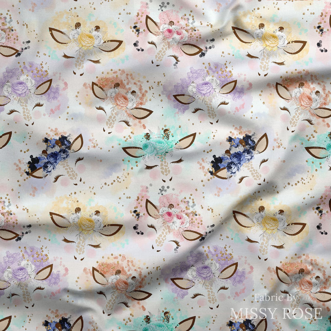 Design 817 Giraffe Fabric draped fabric mockup – custom printed fabric by the metre | Fabric by Missy Rose
