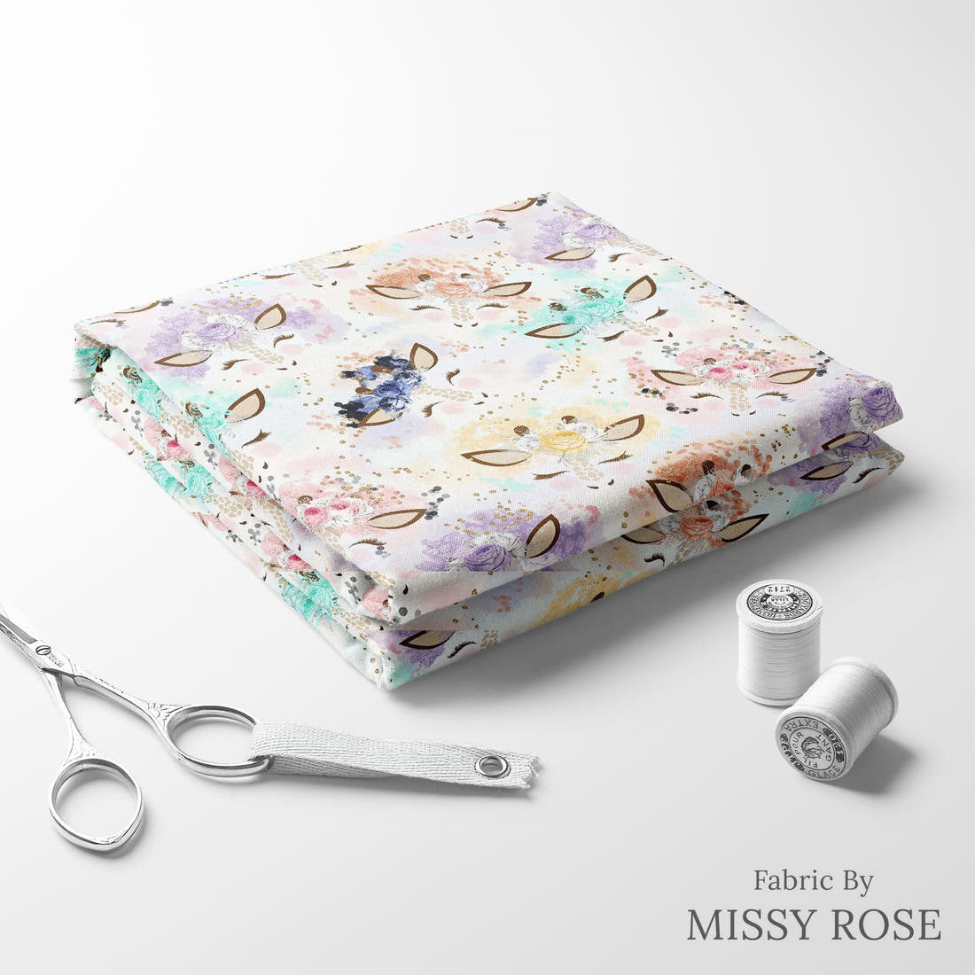 Design 817 Giraffe Fabric folded fabric stack with matching thread – pre-order fabric Australia | Fabric by Missy Rose