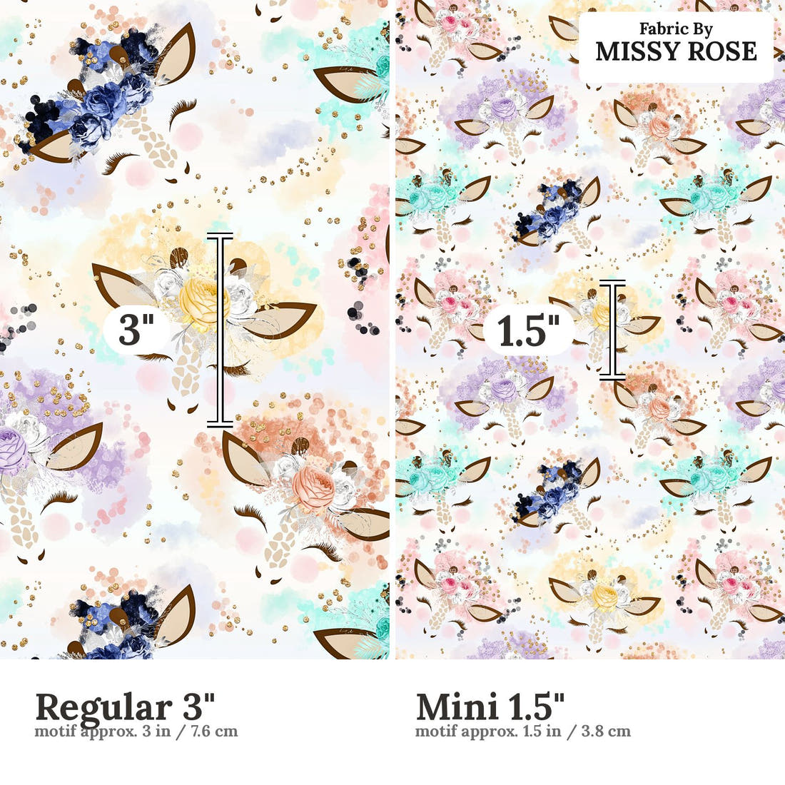 Design 817 Giraffe Fabric size comparison - print scale | Fabric by Missy Rose