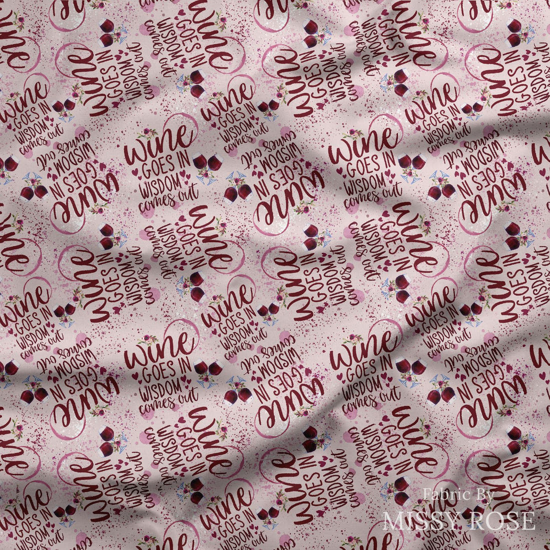 Design 818 Wisdom Fabric draped fabric mockup – custom printed fabric by the metre | Fabric by Missy Rose