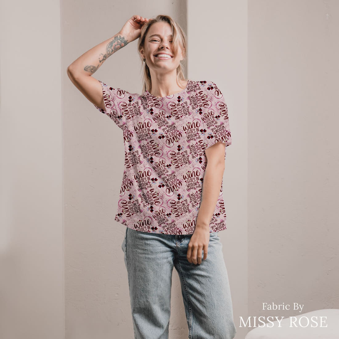 Design 818 Wisdom Fabric sewn into an all-over print shirt – see how the print looks made up | Fabric by Missy Rose