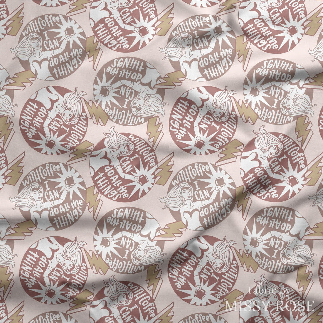 Design 819 Coffee Fabric draped fabric mockup – custom printed fabric by the metre | Fabric by Missy Rose