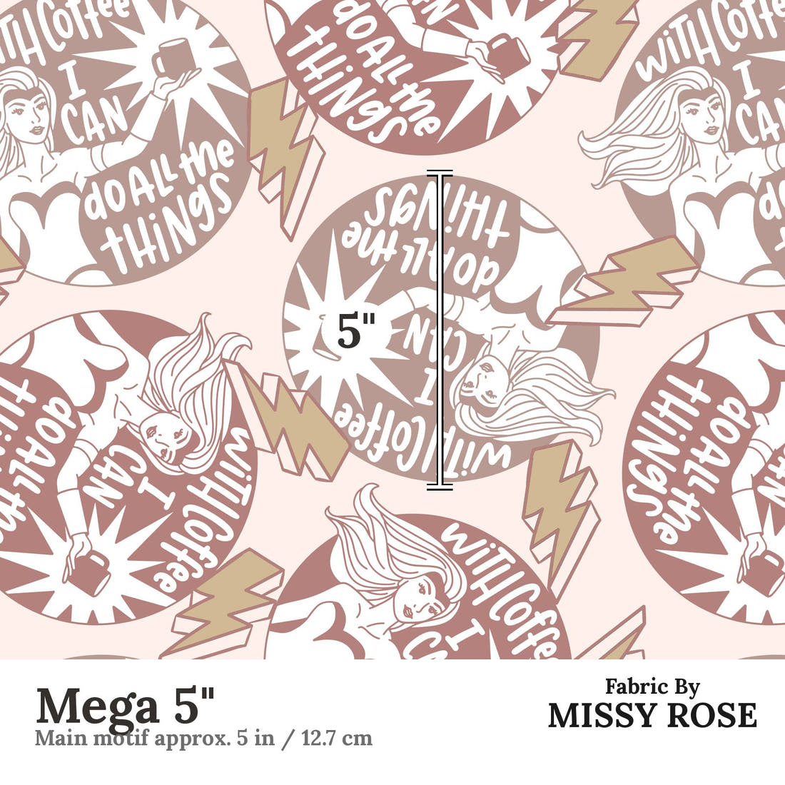 Design 819 Coffee Fabric Mega 5" - print scale | Fabric by Missy Rose