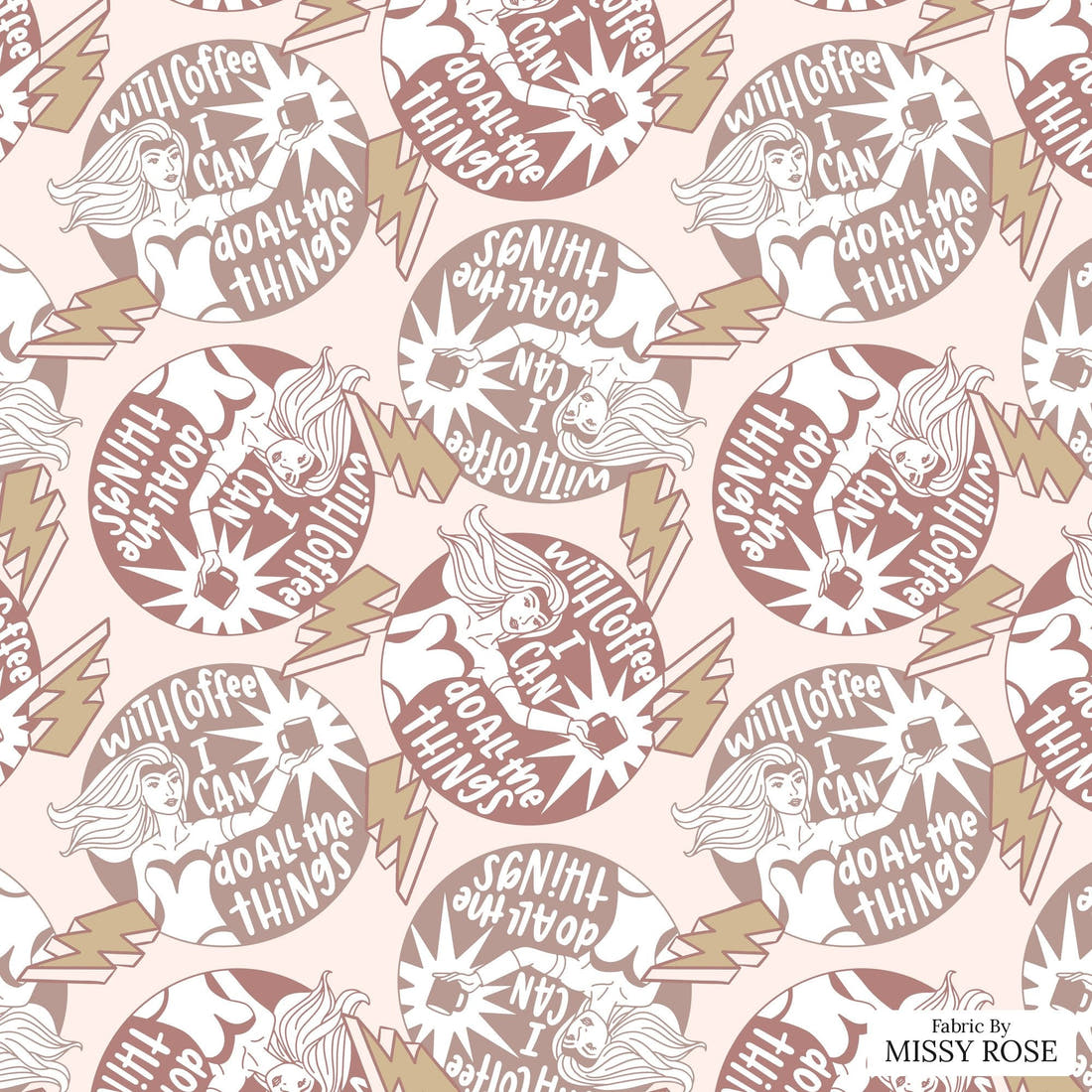 Design 819 Coffee Fabric - flat view of the print, zoom in for detail | Fabric by Missy Rose