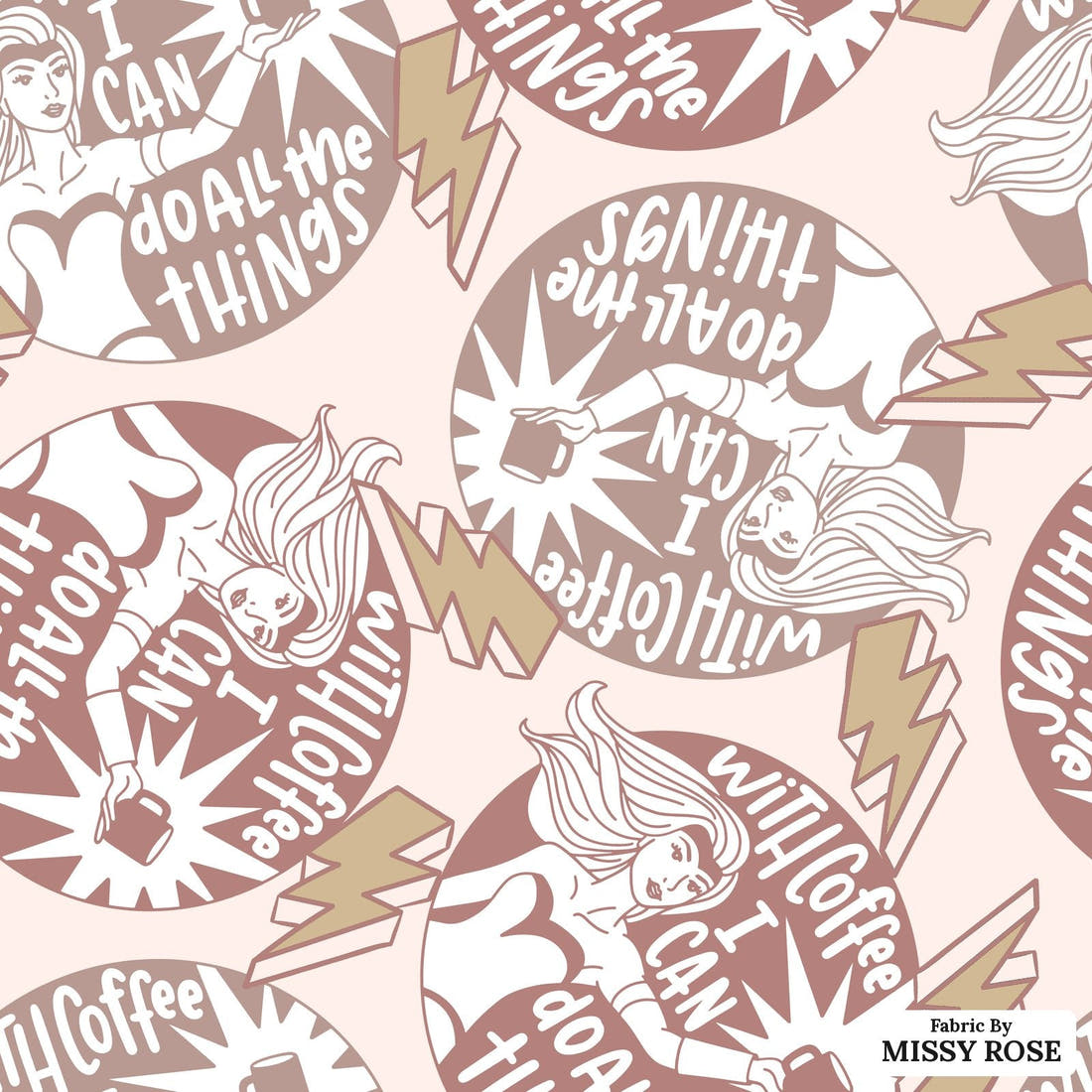 Design 819 Coffee Fabric - flat view of the print, zoom in for detail | Fabric by Missy Rose
