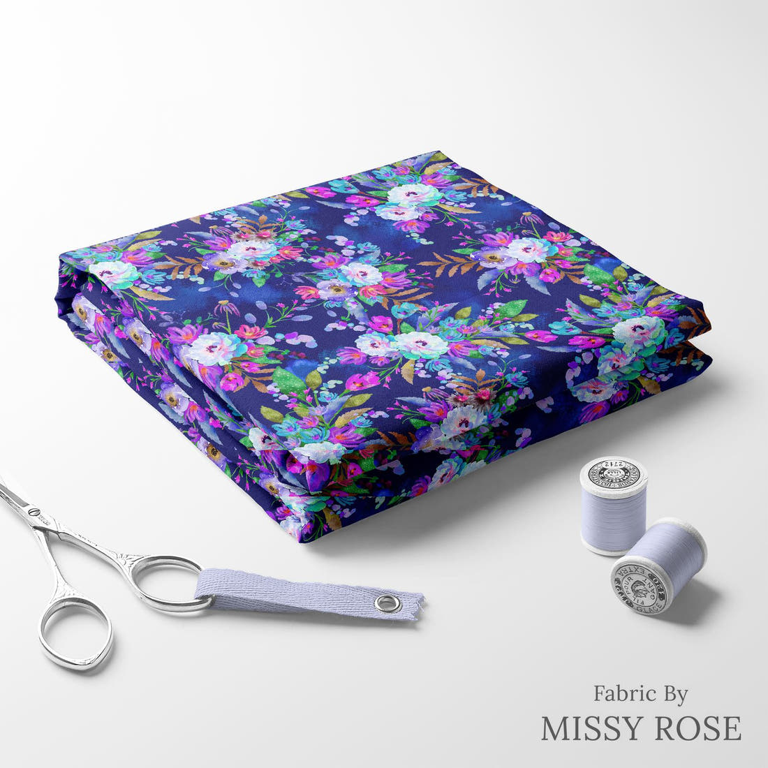 Design 82 Floral Fabric folded fabric stack with matching thread – pre-order fabric Australia | Fabric by Missy Rose