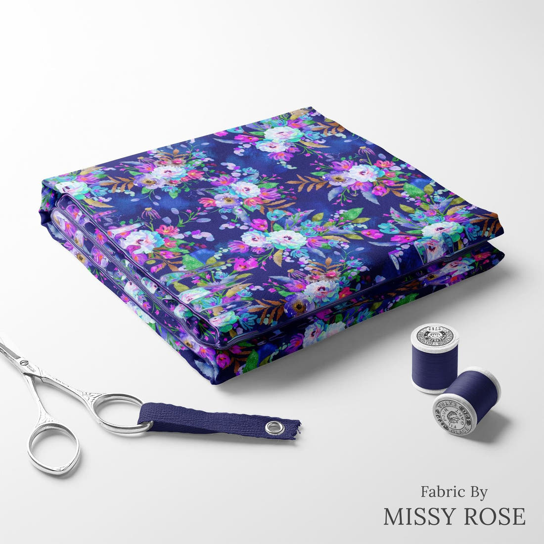 Design 82 Floral Fabric folded fabric stack with matching thread – pre-order fabric Australia | Fabric by Missy Rose