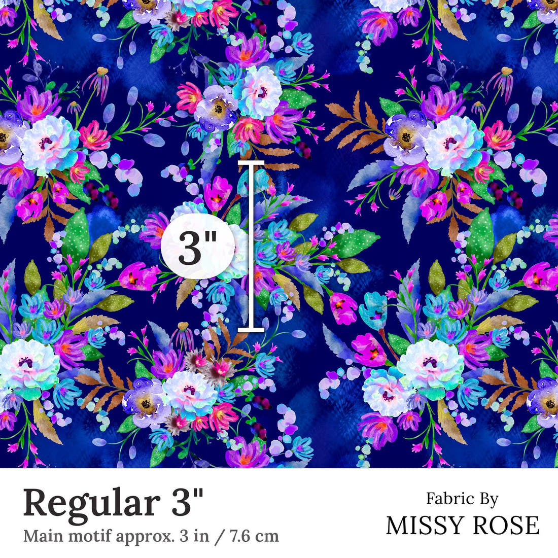 Design 82 Floral Fabric Regular 3 inch print scale guide | Fabric by Missy Rose
